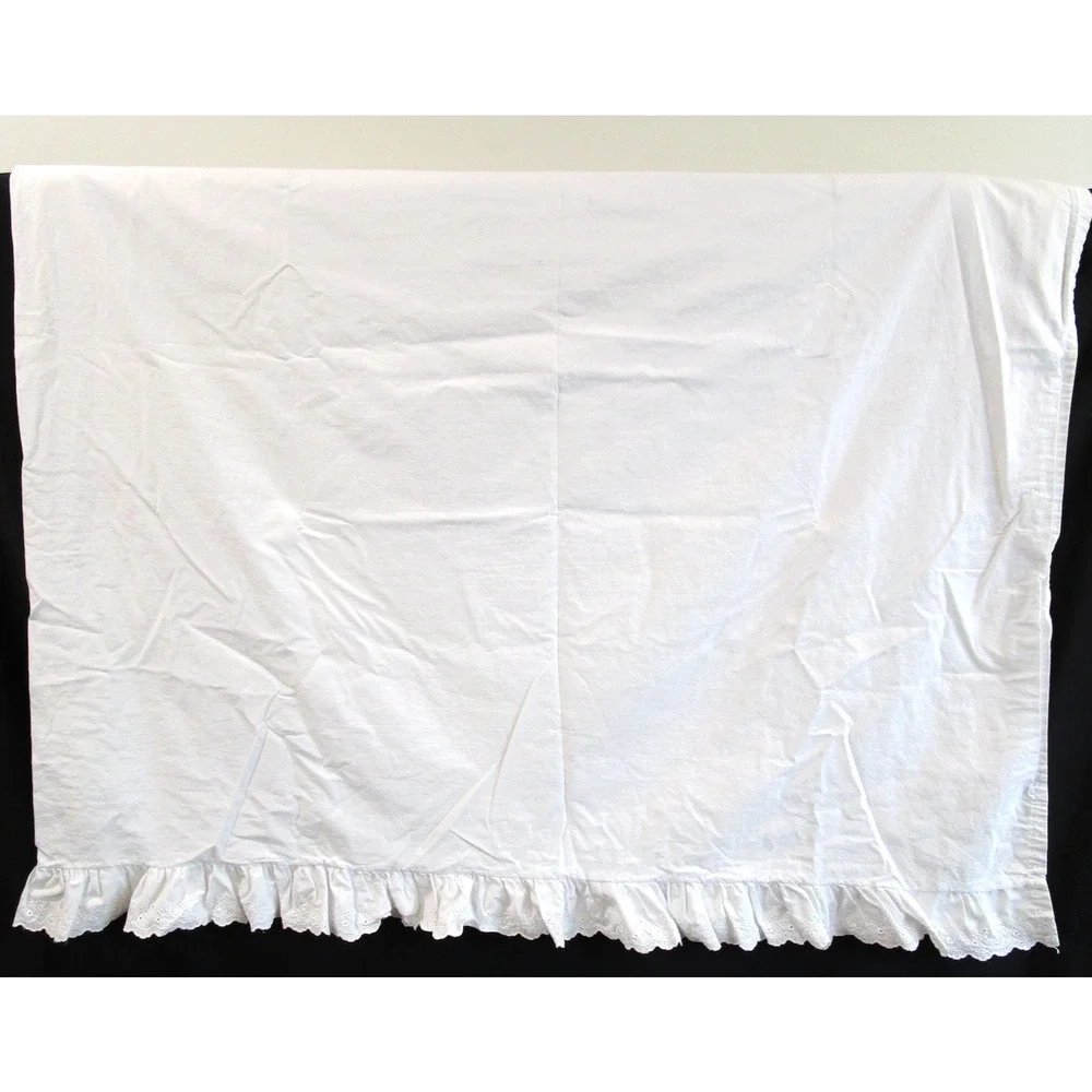 VTG Lauren Ralph Lauren White Cotton Ruffled Eyelet Lace Queen Flat Sheet